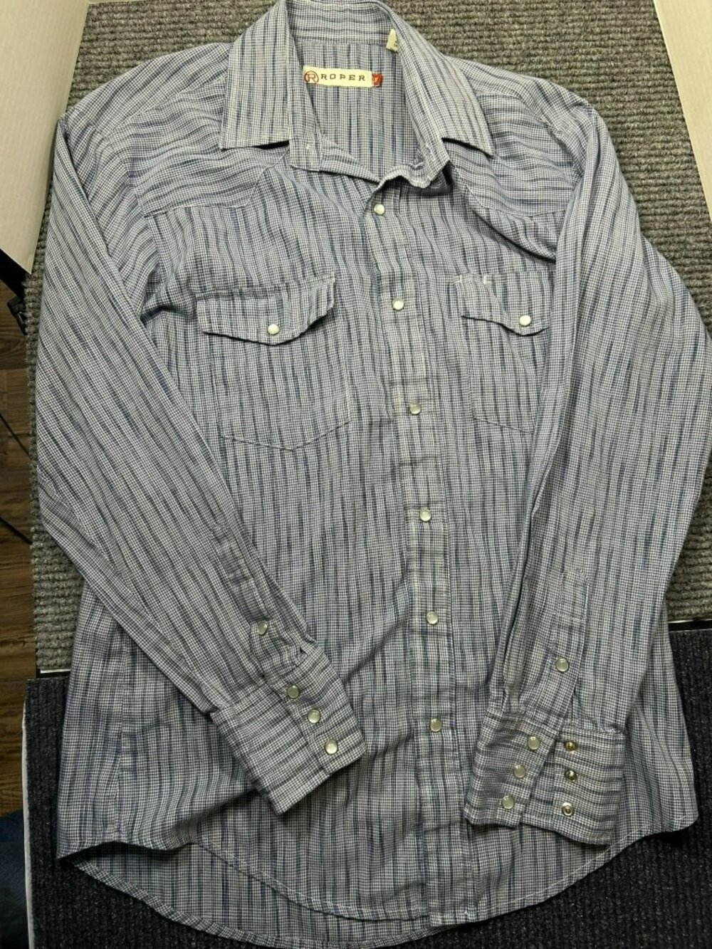 Roper Mens Blue & White Plaid Pearl Snap Western Shirt Size M